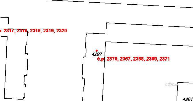 Zelené Předměstí 2367,2368,2369,2370,, Pardubice na parcele st. 4297 v KÚ Pardubice, Katastrální mapa