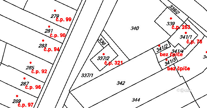 Vážany 321, Kroměříž na parcele st. 337/2 v KÚ Vážany u Kroměříže, Katastrální mapa