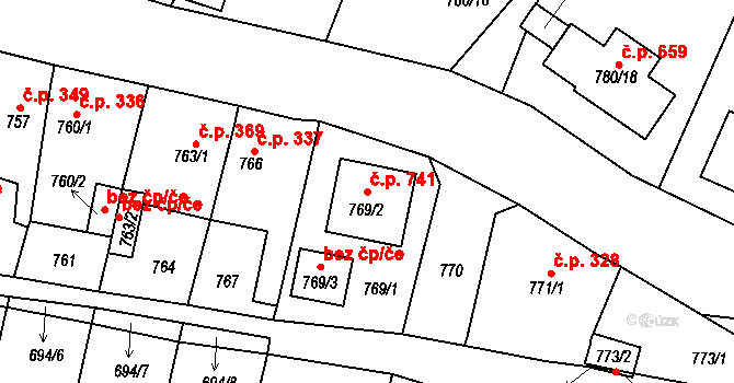 Proboštov 741 na parcele st. 769/2 v KÚ Proboštov u Teplic, Katastrální mapa
