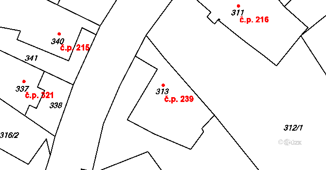 Hodslavice 239 na parcele st. 313 v KÚ Hodslavice, Katastrální mapa