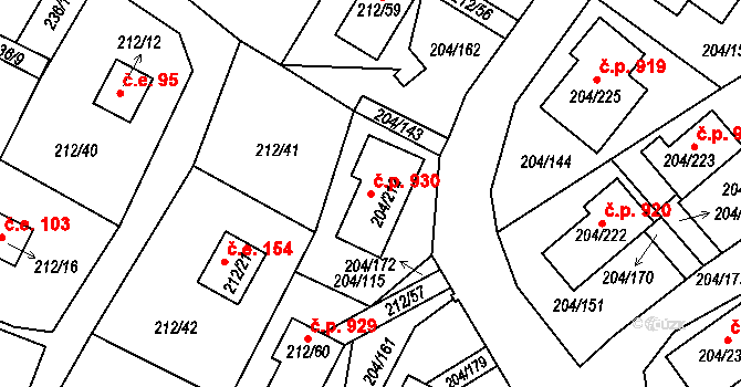Lipno nad Vltavou 930 na parcele st. 204/212 v KÚ Lipno nad Vltavou, Katastrální mapa