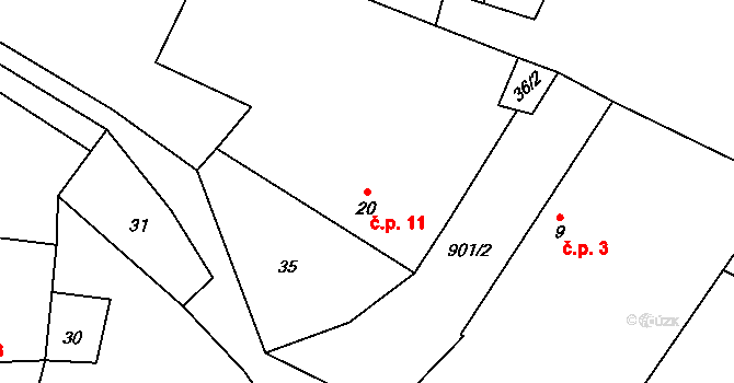 Bohunice 11 na parcele st. 20 v KÚ Bohunice u Tvrzic, Katastrální mapa