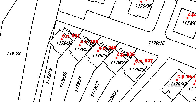 Odry 940 na parcele st. 1179/28 v KÚ Odry, Katastrální mapa