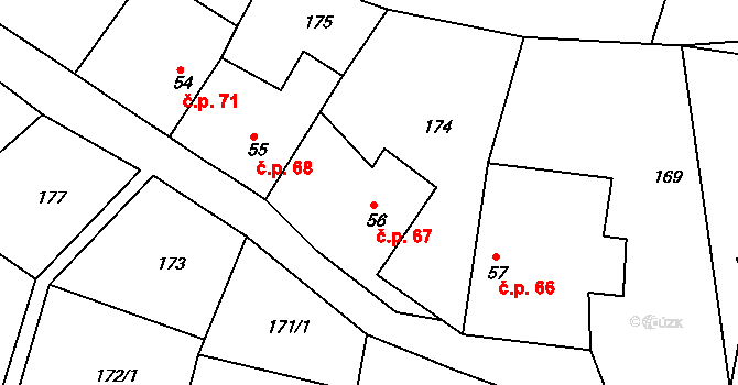 Krušovice 67 na parcele st. 56 v KÚ Krušovice, Katastrální mapa