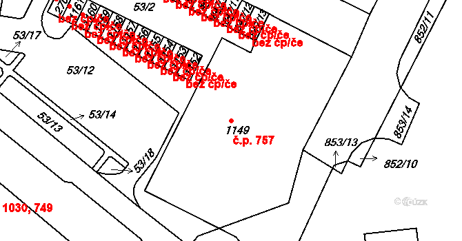 Blatná 757 na parcele st. 1149 v KÚ Blatná, Katastrální mapa