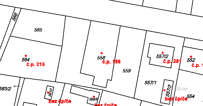 Senec 156, Zruč-Senec na parcele st. 558 v KÚ Senec u Plzně, Katastrální mapa