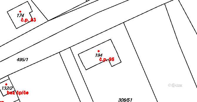 Černín 95, Zdice na parcele st. 194 v KÚ Černín u Zdic, Katastrální mapa