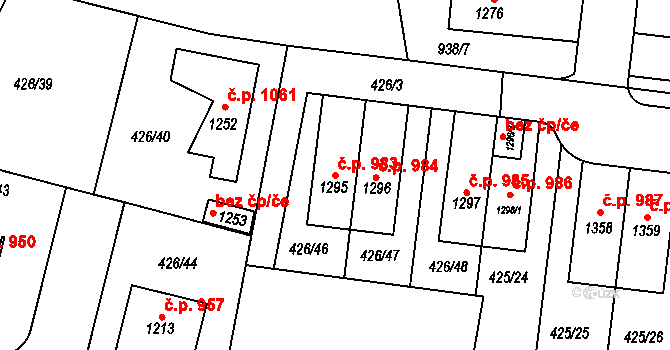 Líbeznice 983 na parcele st. 1295 v KÚ Líbeznice, Katastrální mapa