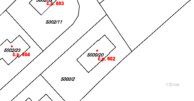 Sviadnov 602 na parcele st. 5000/20 v KÚ Sviadnov, Katastrální mapa
