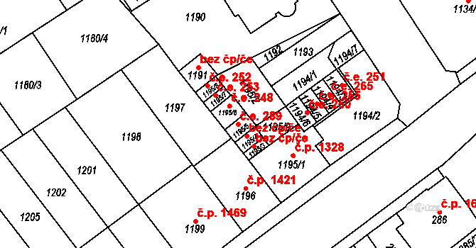 Chomutov 289 na parcele st. 1195/5 v KÚ Chomutov I, Katastrální mapa