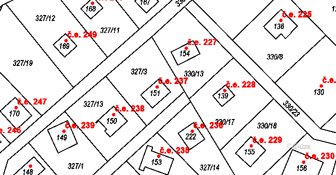 Klokočovská Lhotka 237, Klokočov na parcele st. 151 v KÚ Klokočov, Katastrální mapa