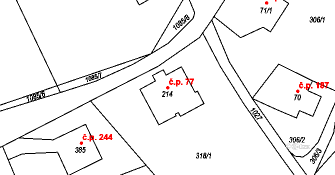 Horní Kostelec 77, Červený Kostelec na parcele st. 214 v KÚ Horní Kostelec, Katastrální mapa
