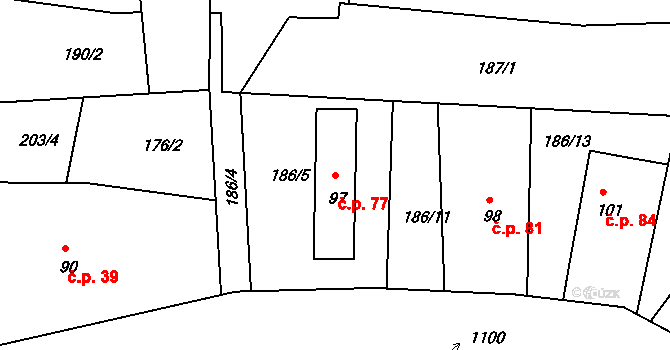Domašín 77, Dobruška na parcele st. 97 v KÚ Domašín u Dobrušky, Katastrální mapa