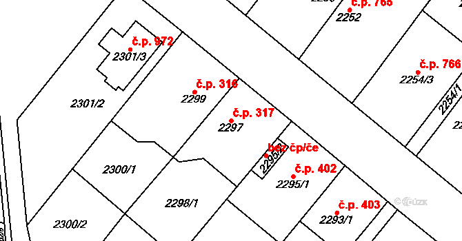Pohořelice 317 na parcele st. 2297 v KÚ Pohořelice nad Jihlavou, Katastrální mapa