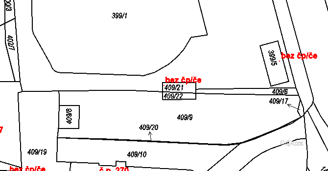 Divišov 102819416 na parcele st. 409/21 v KÚ Divišov u Benešova, Katastrální mapa