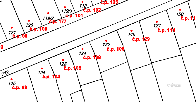 Dřevnovice 106 na parcele st. 122 v KÚ Dřevnovice, Katastrální mapa