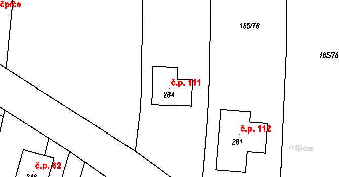 Žerotín 111 na parcele st. 284 v KÚ Žerotín u Panenského Týnce, Katastrální mapa