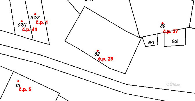Soběsuky 28, Plumlov na parcele st. 62 v KÚ Soběsuky u Plumlova, Katastrální mapa