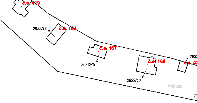 Lančov 167 na parcele st. 2932/45 v KÚ Lančov, Katastrální mapa