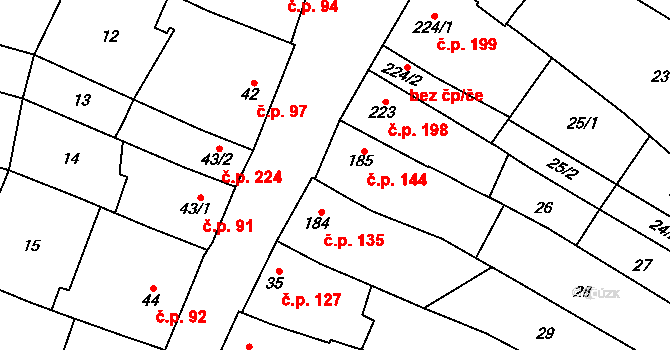 Kokory 144 na parcele st. 185 v KÚ Kokory, Katastrální mapa