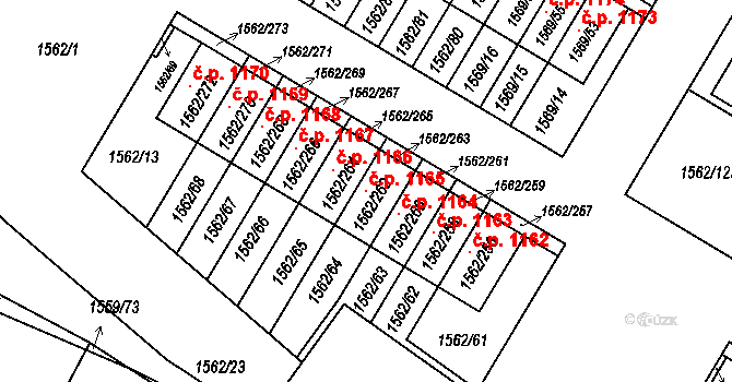Ďáblice 1165, Praha na parcele st. 1562/262 v KÚ Ďáblice, Katastrální mapa