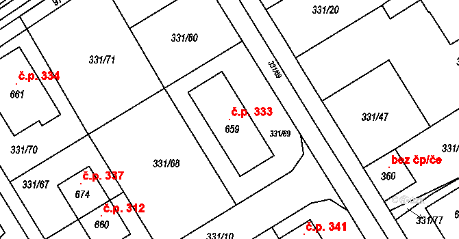 Lobkovice 333, Neratovice na parcele st. 659 v KÚ Lobkovice, Katastrální mapa