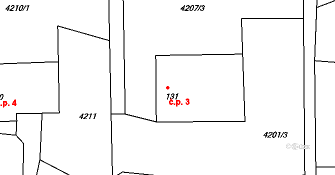 Růžov 3, Ledenice na parcele st. 131 v KÚ Ledenice, Katastrální mapa
