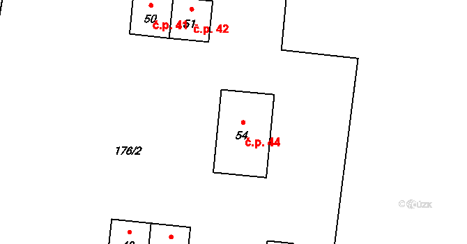 Radotín 44, Chyše na parcele st. 54 v KÚ Radotín u Chyší, Katastrální mapa