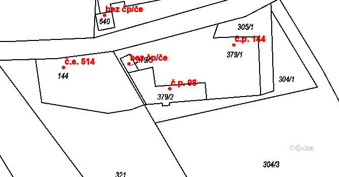 Držkov 98 na parcele st. 379/2 v KÚ Držkov, Katastrální mapa