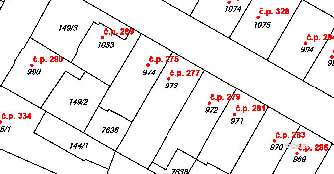 Telč-Štěpnice 277, Telč na parcele st. 973 v KÚ Telč, Katastrální mapa