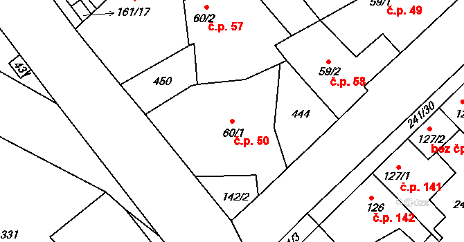 Braškov 50 na parcele st. 60/1 v KÚ Braškov, Katastrální mapa