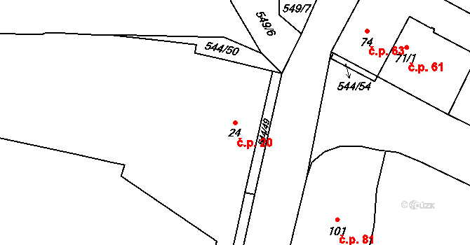 Miletice 20, Černuc na parcele st. 24 v KÚ Miletice u Velvar, Katastrální mapa