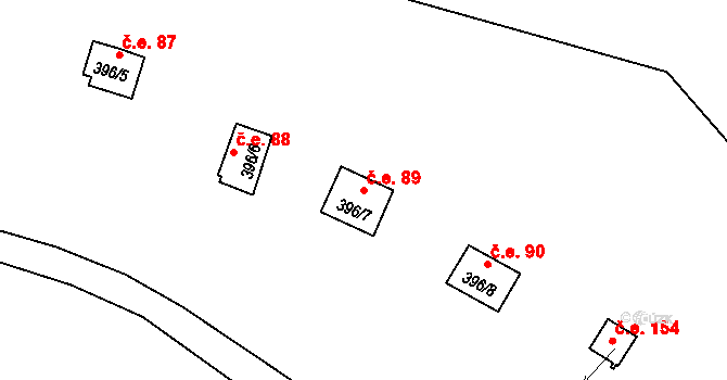 Holany 89 na parcele st. 396/7 v KÚ Holany, Katastrální mapa