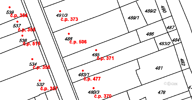 Velká nad Veličkou 371 na parcele st. 485 v KÚ Velká nad Veličkou, Katastrální mapa