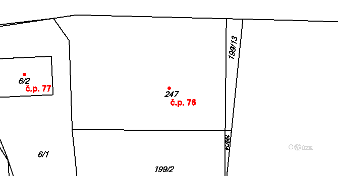 Skramníky 76, Klučov na parcele st. 247 v KÚ Skramníky, Katastrální mapa