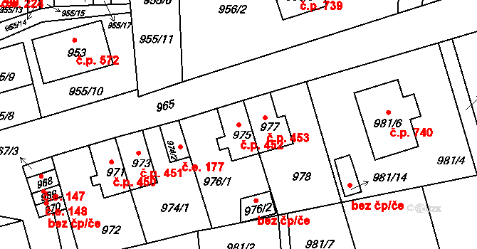 Hrádek nad Nisou 452 na parcele st. 975 v KÚ Hrádek nad Nisou, Katastrální mapa