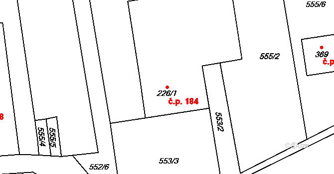 Cerhovice 184 na parcele st. 226/1 v KÚ Cerhovice, Katastrální mapa
