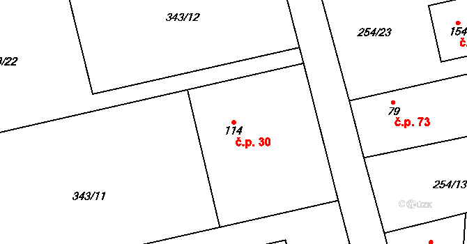 Bubovice 30 na parcele st. 114 v KÚ Bubovice, Katastrální mapa