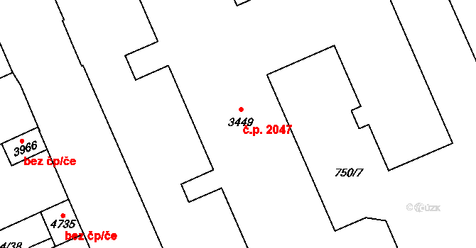 Blansko 2047 na parcele st. 3449 v KÚ Blansko, Katastrální mapa