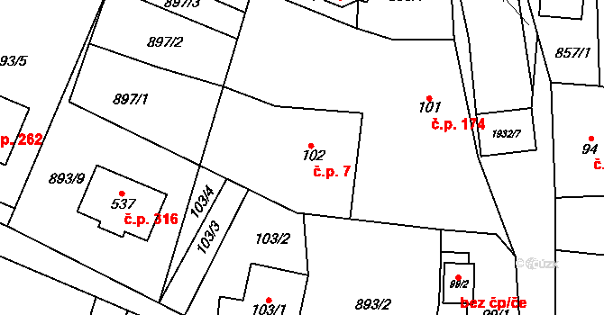 Adolfovice 7, Bělá pod Pradědem na parcele st. 102 v KÚ Adolfovice, Katastrální mapa