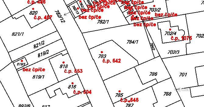Kosmonosy 542 na parcele st. 783 v KÚ Kosmonosy, Katastrální mapa