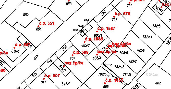 Tachov 1588 na parcele st. 805/2 v KÚ Tachov, Katastrální mapa
