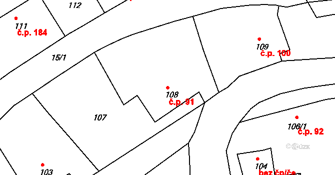Dlouhá Loučka 91 na parcele st. 108 v KÚ Dolní Dlouhá Loučka, Katastrální mapa
