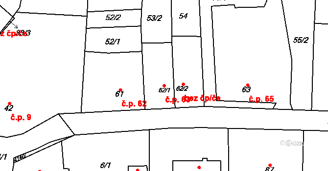 Sobáčov 63, Mladeč na parcele st. 62/1 v KÚ Sobáčov, Katastrální mapa