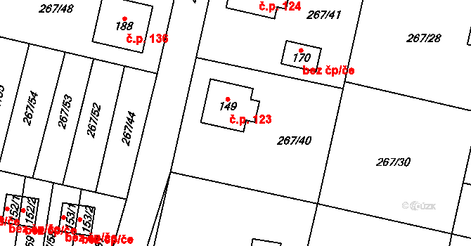 Cerekvice nad Bystřicí 123 na parcele st. 149 v KÚ Cerekvice nad Bystřicí, Katastrální mapa
