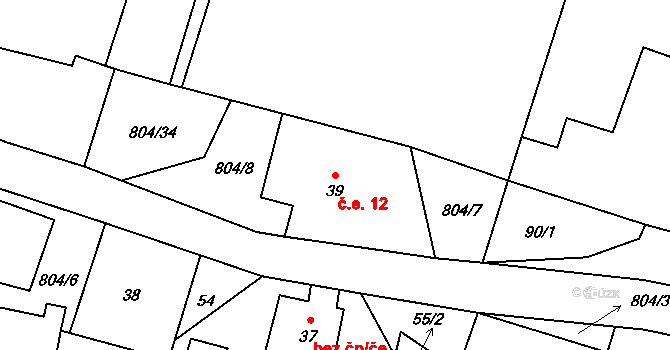 Mukařov 12, Lovečkovice na parcele st. 39 v KÚ Mukařov u Úštěku, Katastrální mapa