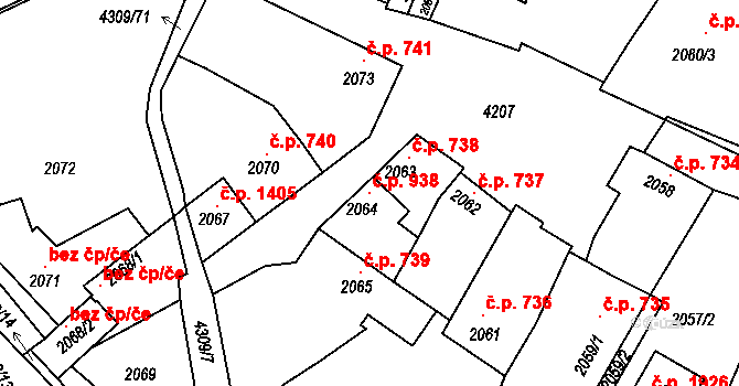 Roudnice nad Labem 938 na parcele st. 2064 v KÚ Roudnice nad Labem, Katastrální mapa