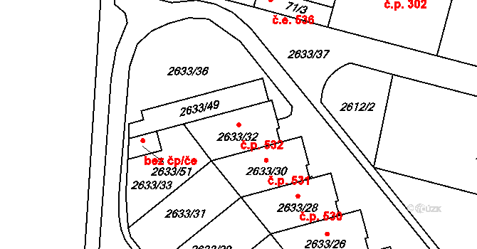Planá nad Lužnicí 532 na parcele st. 2633/32 v KÚ Planá nad Lužnicí, Katastrální mapa