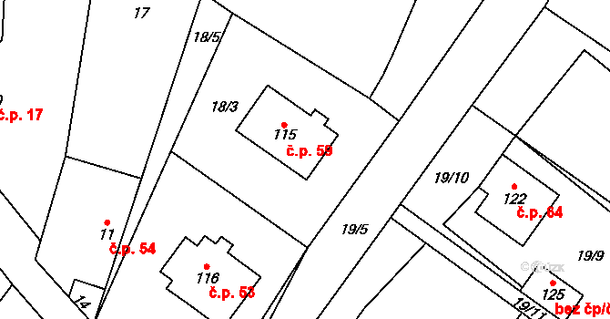Červeněves 59, Smidary na parcele st. 115 v KÚ Červeněves, Katastrální mapa