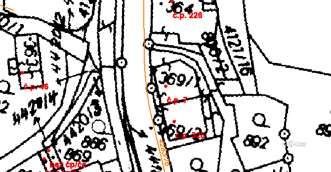 Dolní Dobrouč 7 na parcele st. 369/1 v KÚ Dolní Dobrouč, Katastrální mapa